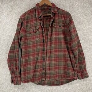 Orvis Heavy Flannel Shirt Lg Red Green Plaid Cottage Core Rustic Chore Outdoor